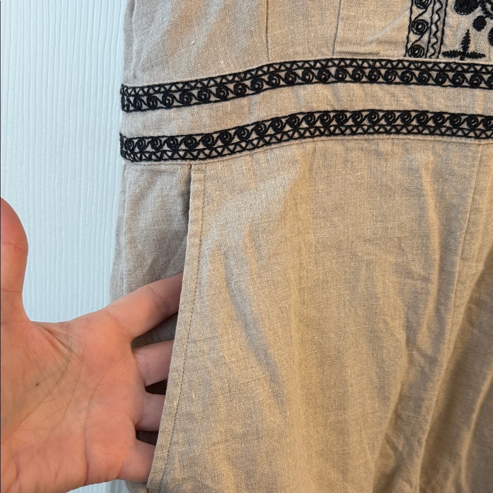 LOFT Linen Beige Romper with Black Floral embroidery - Picture 4 of 9
